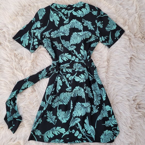 Cinq a Sept Bia Crewneck Tie-side Palm-print Mini Dress - Picture 2 of 6